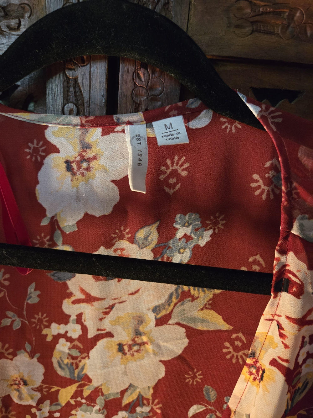 Floral Open-Front Kimono Cardigan - Red with Cream Flowers Lg Peasant Sleeves - Picture 2 of 8